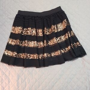 free people Ruffle with Copper Sequins Mini Black Chiffon Chic Comfy Skirt Sz SP